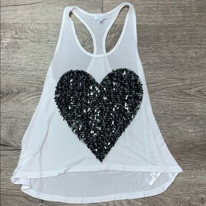 dELiA*s White Flowy Tank with Black Sparkly Heart